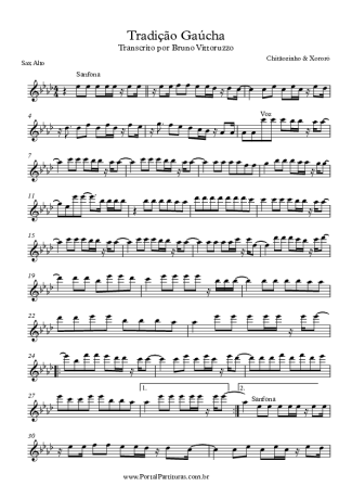 Chitãozinho e Xororó Tradicão Gaúcha score for Alto Saxophone
