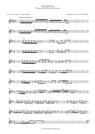 Chitãozinho e Xororó e Zé Ramalho Sinônimos score for Tenor Saxophone Soprano (Bb)