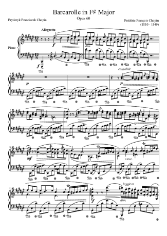Chopin Barcarolle Opus 60 In F# Major score for Piano
