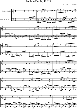 Chopin Estudo em Fm Op.10 no.9 score for Piano