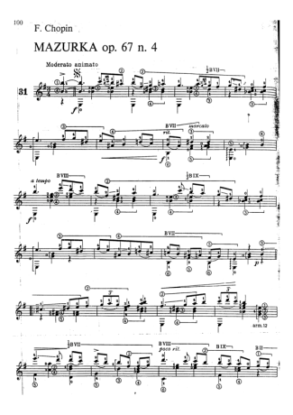 Chopin Mazurka Op 61 N 4 score for Acoustic Guitar
