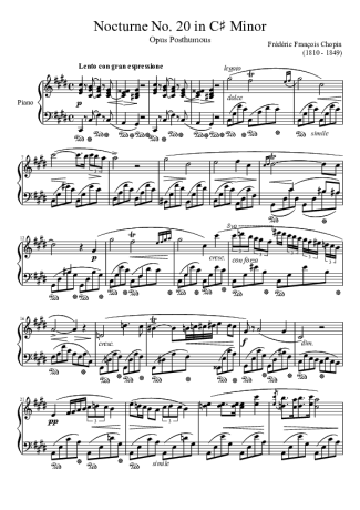 Chopin Nocturne No. 20 In C Minor score for Piano
