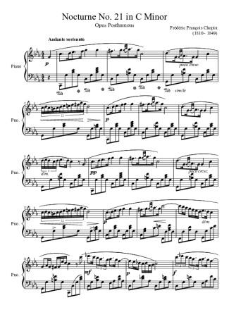 Chopin Nocturne No. 21 In C Minor score for Piano