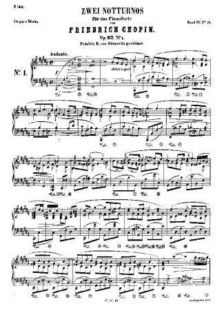 Chopin Nocturnes Op.62 score for Piano