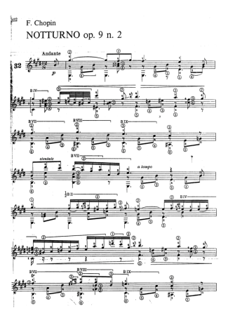 Chopin Noturno Op 9 N. 2 score for Acoustic Guitar