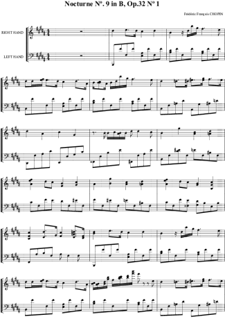 Chopin Noturno em BM no.09 Op.32 no.1 score for Piano