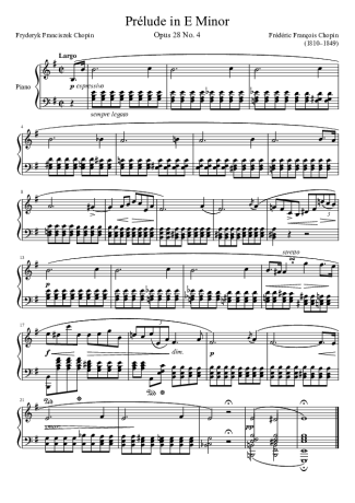 Chopin Prelude Opus 28 No 4 score for Piano