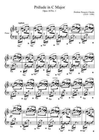 Chopin Prelude Opus 28 No. 01 In C Major score for Piano