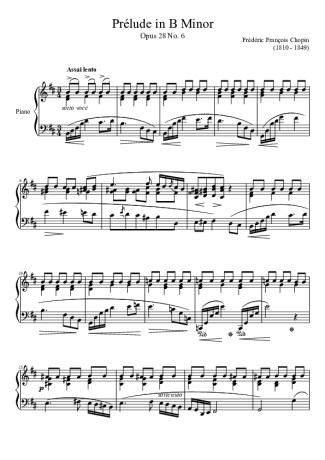 Chopin Prelude Opus 28 No. 06 In B Minor score for Piano