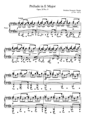 Chopin Prelude Opus 28 No. 09 In E Major score for Piano