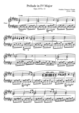Chopin Prelude Opus 28 No. 13 In F Major score for Piano