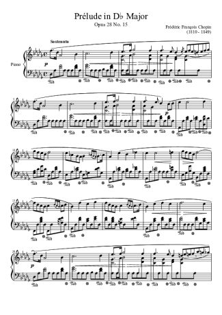Chopin Prelude Opus 28 No. 15 In D Major score for Piano