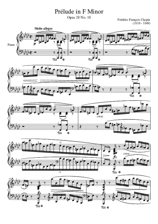 Chopin Prelude Opus 28 No. 18 In F Minor score for Piano
