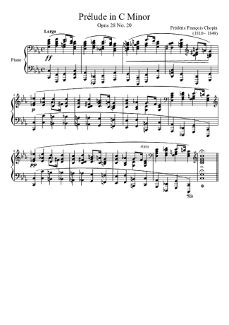 Chopin Prelude Opus 28 No. 20 In C Minor score for Piano
