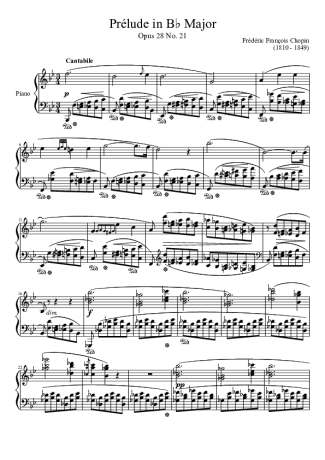 Chopin Prelude Opus 28 No. 21 In B Major score for Piano