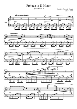 Chopin Prelude Opus 28 No. 24 in D minor score for Piano