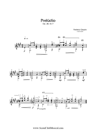 Chopin Prelúdio, Op. 28, Nr 7 score for Acoustic Guitar