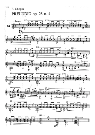 Chopin Preludio Op 28 N 4 score for Acoustic Guitar