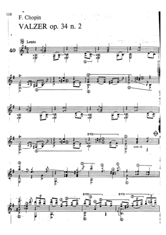 Chopin Valzer Op 34 N 2 score for Acoustic Guitar