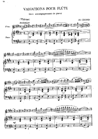 Chopin Variations For Flute And Piano In E Major B.9 score for Piano