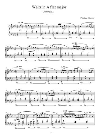 Chopin Waltz In A Flat Major Op. 69 No. 1 - Frederic Chopin score for Piano