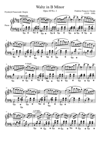Chopin Waltz In B Minor score for Piano