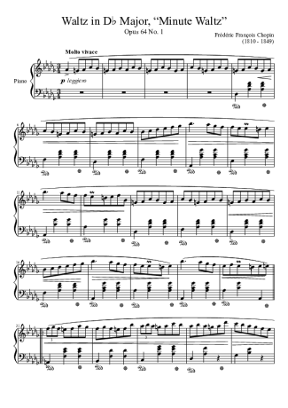 Chopin Waltz Opus 64 No. 1 In D Major Minute Waltz score for Piano