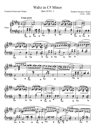 Chopin Waltz Opus 64 No. 2 In C Minor score for Piano