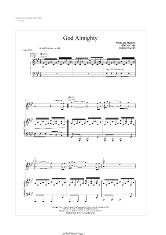 Chris Tomlin God Almighty score for Piano