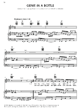 Christina Aguilera Genie In A Bottle score for Piano