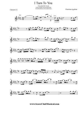 Christina Aguilera I Turn To You score for Clarinet (C)