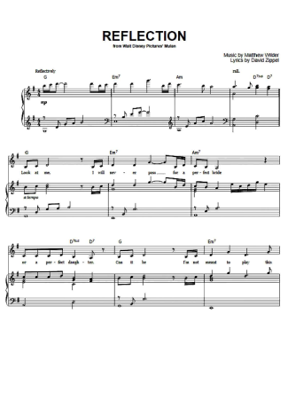 Christina Aguilera Reflection score for Piano