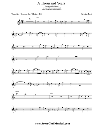 Christina Perri A Thousand Years score for Tenor Saxophone Soprano (Bb)