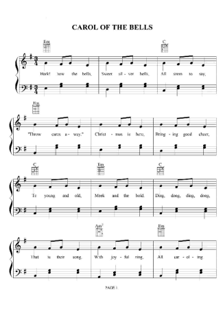 Christmas Songs (Temas Natalinos) Carol Of The Bells score for Piano