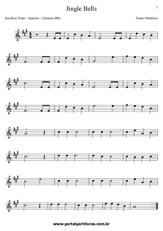 Christmas Songs (Temas Natalinos) Jingle Bells score for Tenor Saxophone Soprano (Bb)