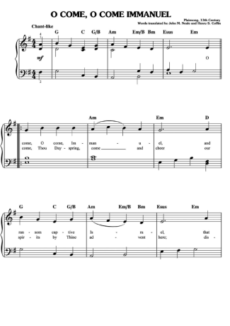 Christmas Songs (Temas Natalinos) O Come O Come Immanuel score for Piano