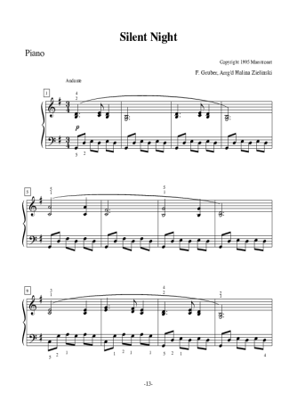 Christmas Songs (Temas Natalinos) Silent Night score for Piano