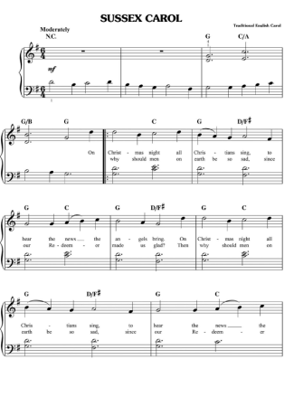 Christmas Songs (Temas Natalinos) Sussex Carol score for Piano