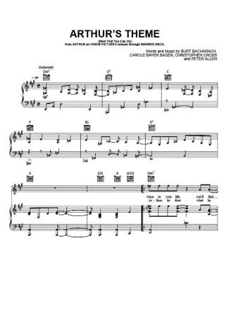 Christopher Cross Arthurs Theme score for Piano