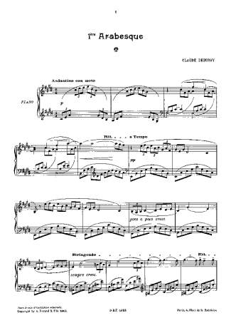 Claude Debussy 2 Arabesques score for Piano