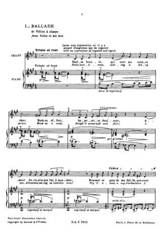 Claude Debussy 3 Ballades De François Villon score for Piano