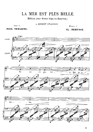 Claude Debussy 3 Mélodies De Verlaine score for Piano