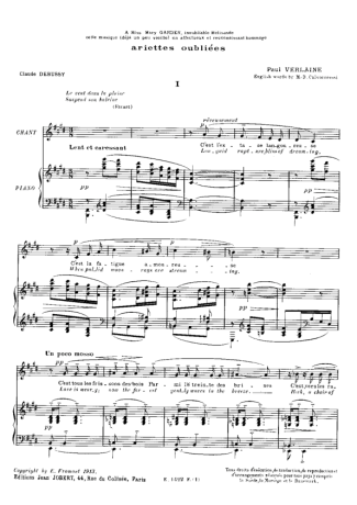 Claude Debussy Ariettes Oubliées score for Piano