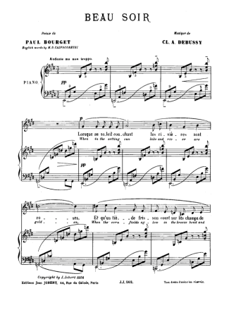 Claude Debussy Beau Soir score for Piano