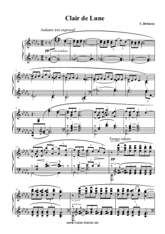 Claude Debussy Clair de Lune score for Piano