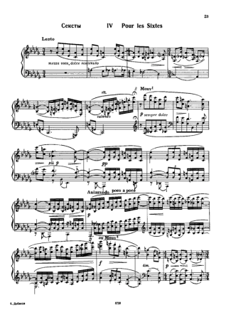 Claude Debussy Etude IV (Pour Les Sixtes) score for Piano