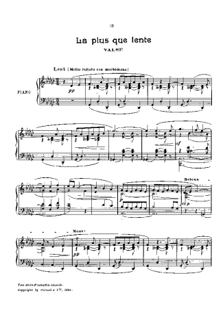 Claude Debussy La Plus Que Lente score for Piano