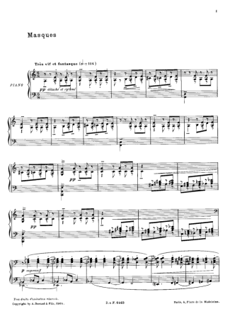 Claude Debussy Masques score for Piano