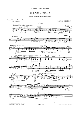 Claude Debussy Minstrels score for Violin