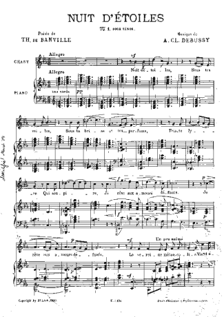 Claude Debussy Nuit D Étoiles score for Piano